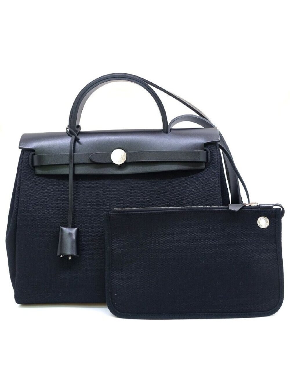 Hermes Herbag Zip PM BK Toile H Vache Hunter Silver Handbag Bag